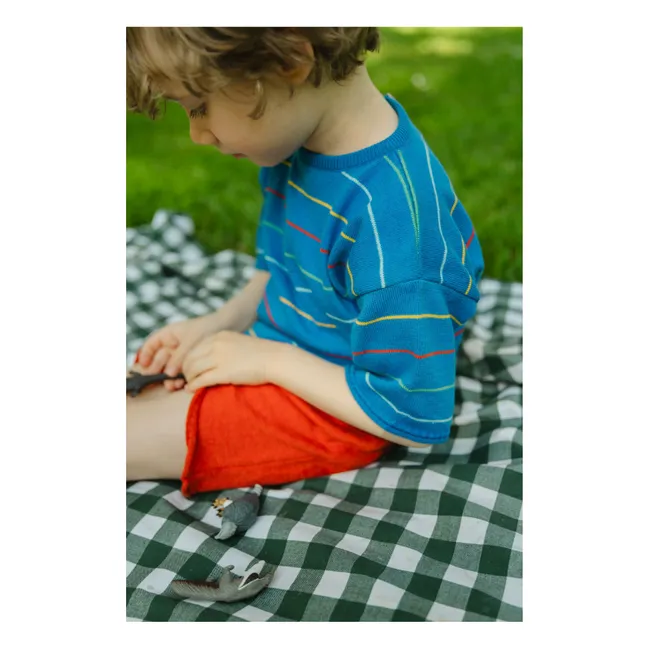 Camiseta de algodón orgánico con rayas botánicas | Azul