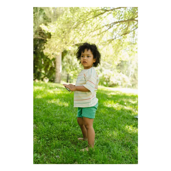 Camiseta de algodón orgánico con rayas botánicas | Crudo