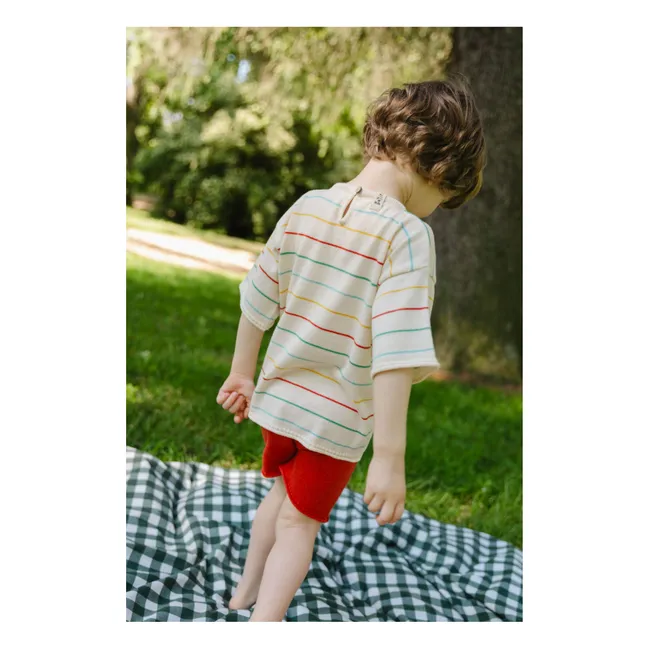 Botanical Striped Organic Cotton T-shirt | Ecru
