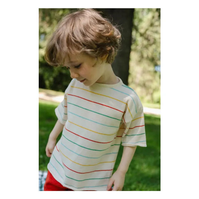 Botanical Striped Organic Cotton T-shirt | Ecru
