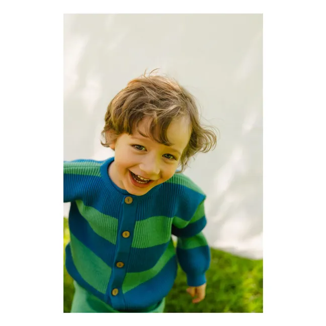 Striped Organic Cotton Snake Cardigan | Blue