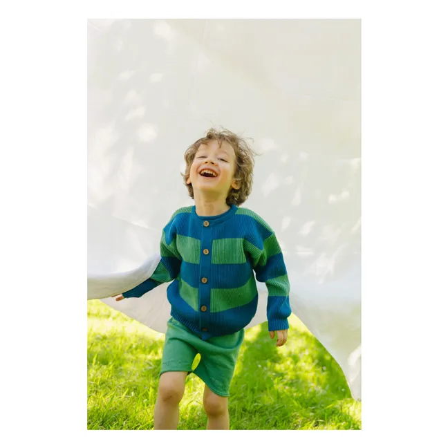 Striped Organic Cotton Snake Cardigan | Blue