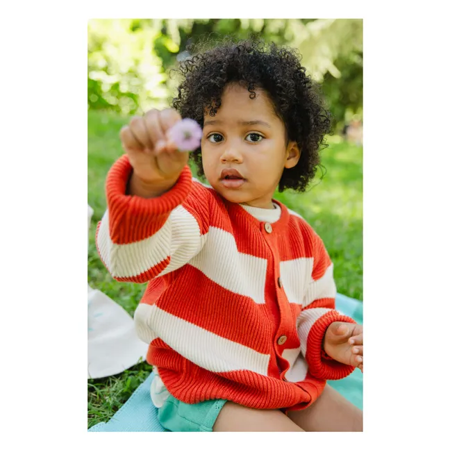 Striped Organic Cotton Snake Cardigan | Red