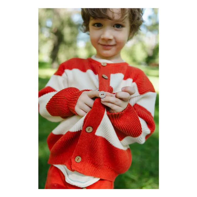 Striped Organic Cotton Snake Cardigan | Red