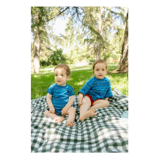 Body de algodón orgánico a rayas botánicas | Azul