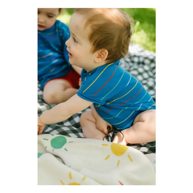 Body de algodón orgánico a rayas botánicas | Azul