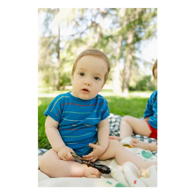 Body de algodón orgánico a rayas botánicas | Azul