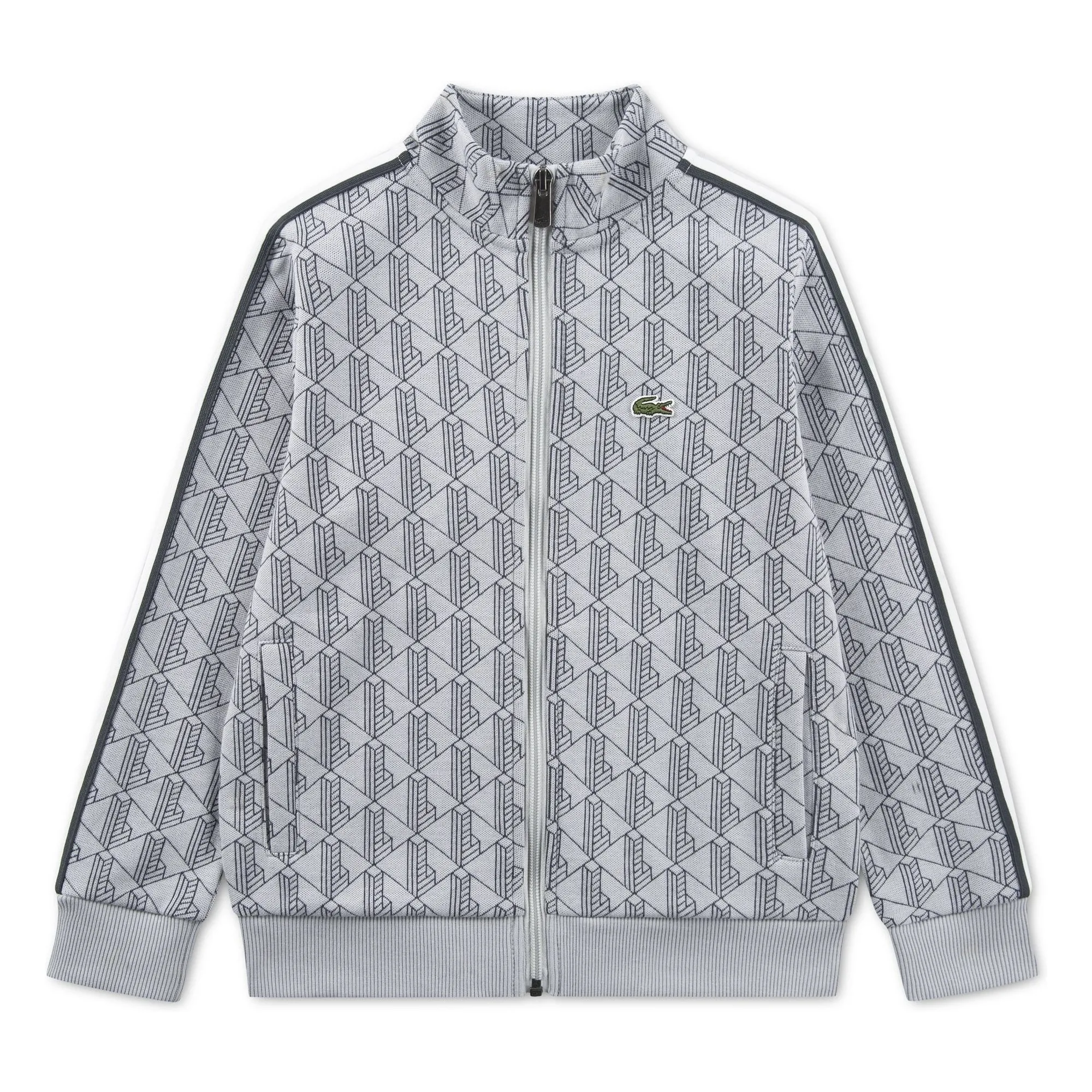 Lacoste Light Grey Monogrammed Zipped Sweat Organic Cotton