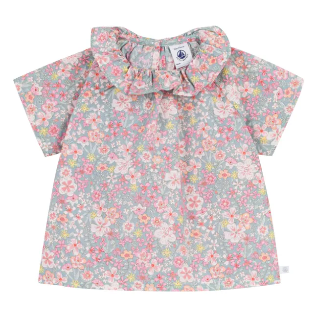 Blusa con cuello floral de algodón orgánico | Turquoise