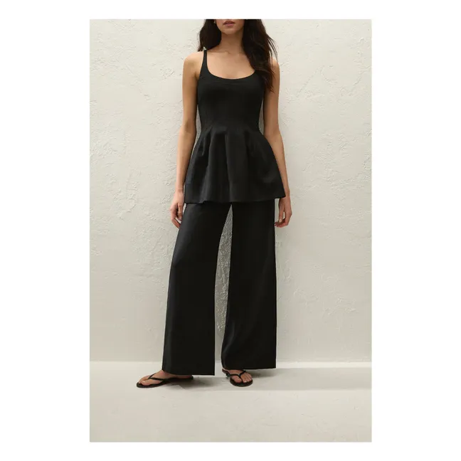 Syna Linen and Cotton Top | Black