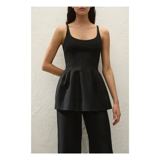 Syna Linen and Cotton Top | Black