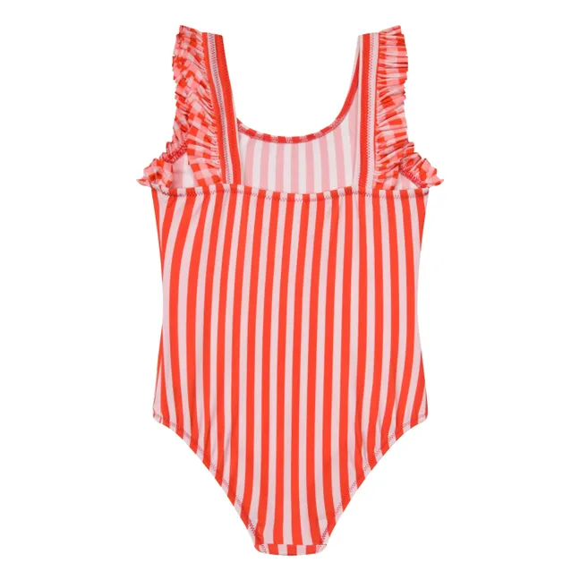 Bañador de rayas con volantes | Rojo