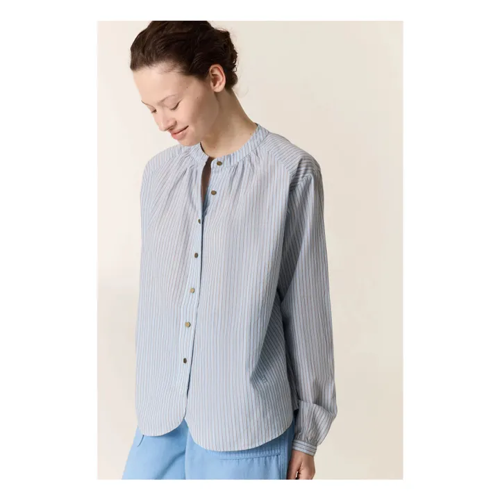 Blusas de algodón ecológico Cirus Stripes | Azul- Imagen del producto n°2