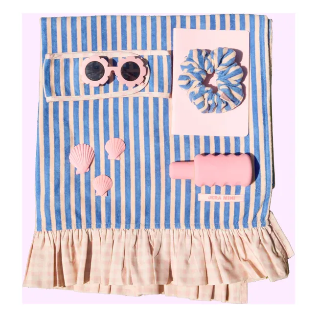 Serviette de Plage Volants Rayée Eponge | Rose pâle