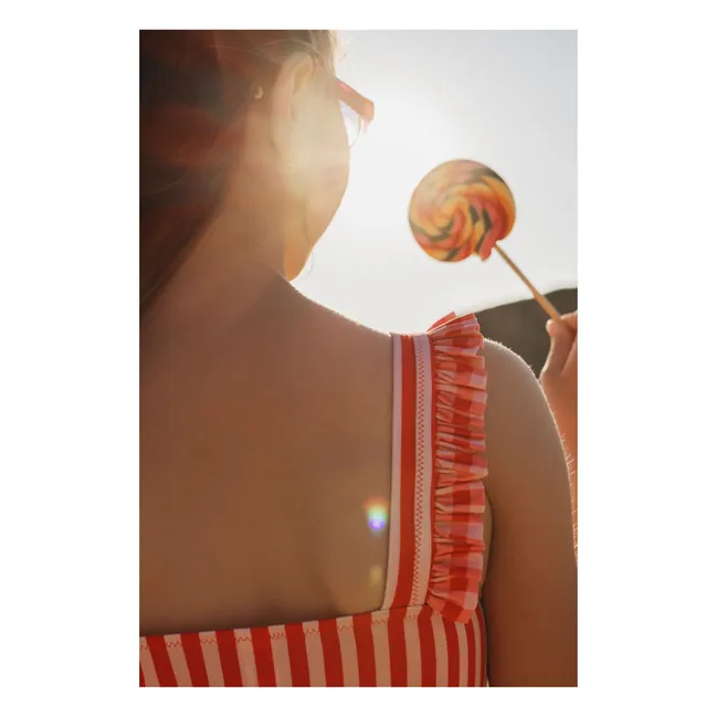 Bañador de rayas con volantes | Rojo