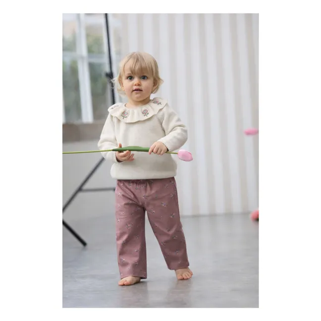 Pantalon Paola Fleuri Coton Bio | Vieux Rose