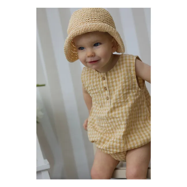 Barboteuse Arthus Carreaux Seersucker Coton Bio | Jaune