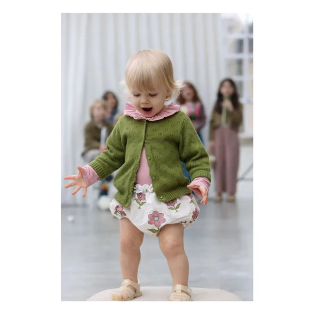 Pointelle Victoire organic cotton cardigan | Olive