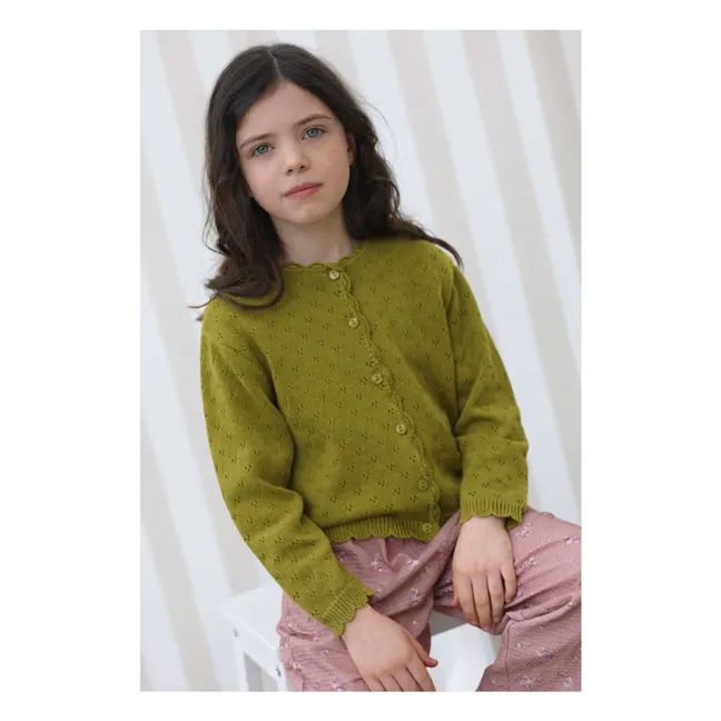 Pointelle Victoire organic cotton cardigan | Olive