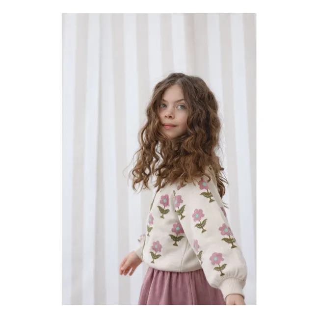 Cardigan Carla Fleurs Coton Bio | Ecru