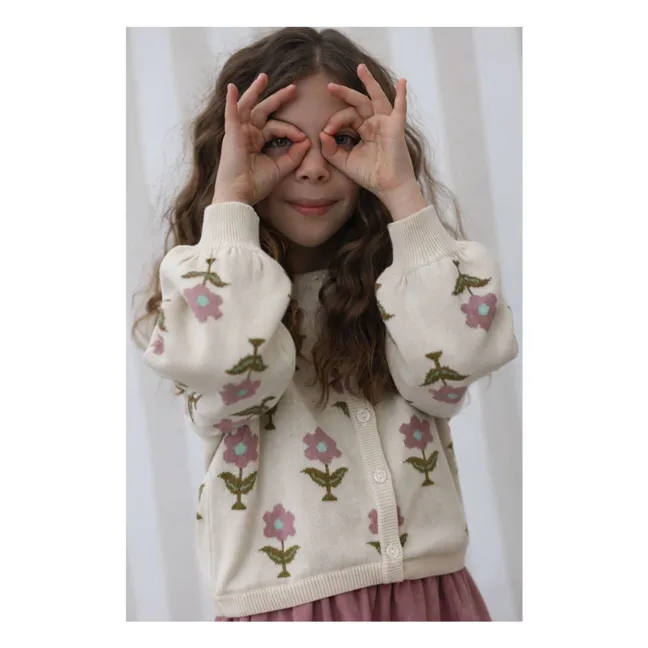 Cardigan Carla Fleurs Coton Bio | Ecru