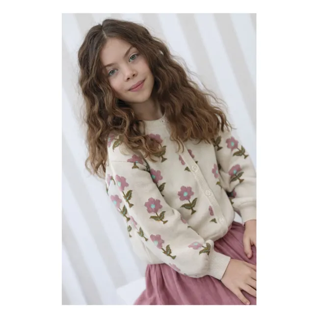 Cardigan Carla Fleurs Coton Bio | Ecru
