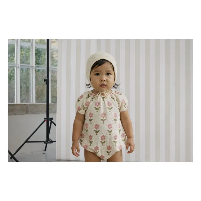 Iris Flowers Organic Cotton romper | Ecru