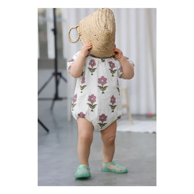 Iris Flowers Organic Cotton romper | Ecru