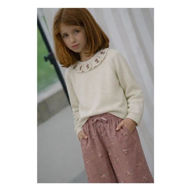 Diana Organic Cotton Embroidered Collar Sweater | Ecru