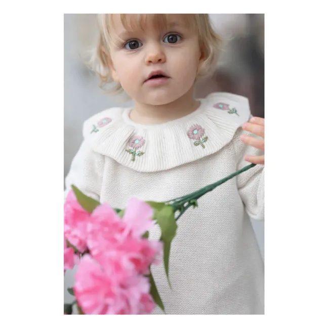 Pull Col Brodé Diana Coton Bio | Ecru