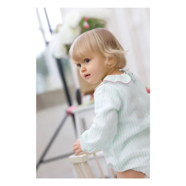 Barboteuse Castille Rayée Coton Bio | Vert Menthe