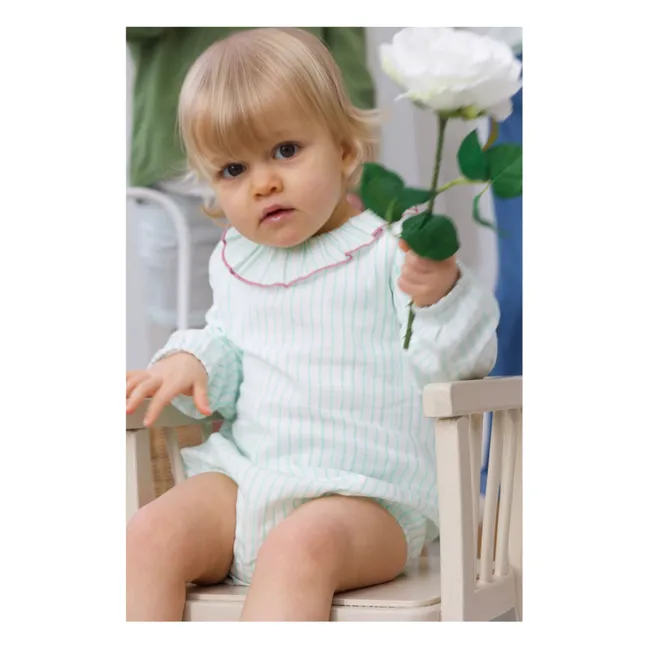Barboteuse Castille Rayée Coton Bio | Vert Menthe