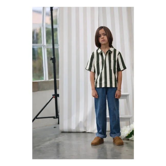 Carl Camisa de algodón orgánico de sarga a rayas | Crudo