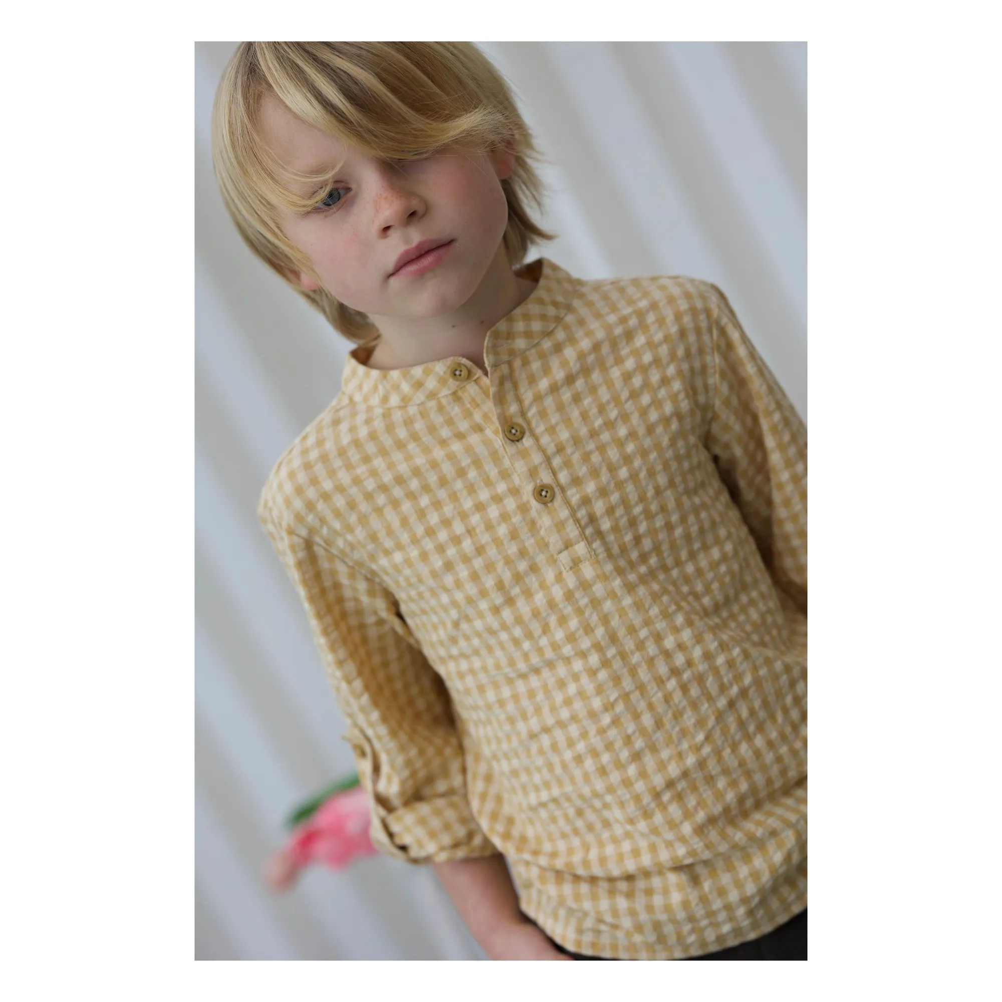 Camisa de algodón orgánico Côme Seersucker | Amarillo- Imagen del producto n°1