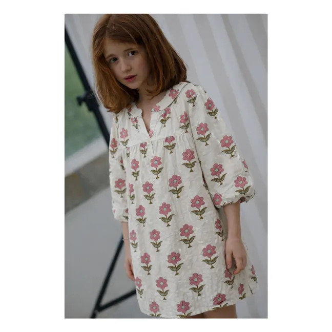 Vestido Romy Flores Seersucker Algodón orgánico | Crudo