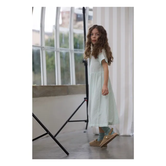 Robe Midi Rose Rayée Coton Bio | Vert Menthe