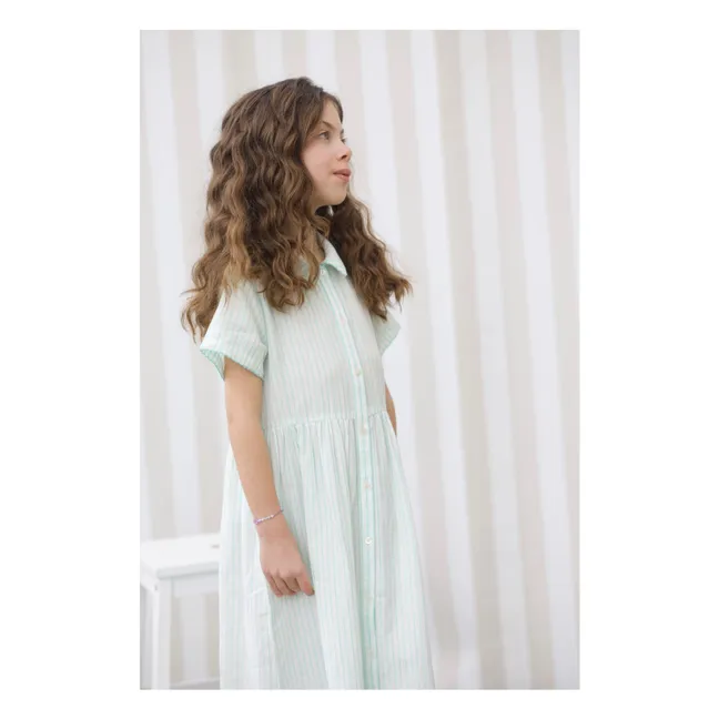 Kleid Midi Rosa Gestreift Bio-Baumwolle | Mintgrün