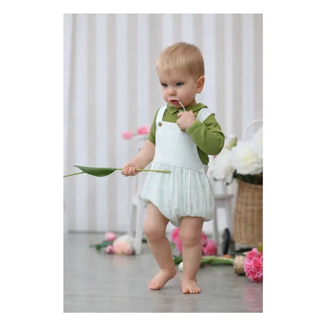 Pelele Hector de algodón orgánico a rayas | Verde Menta