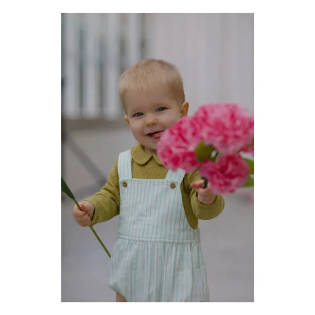 Pelele Hector de algodón orgánico a rayas | Verde Menta