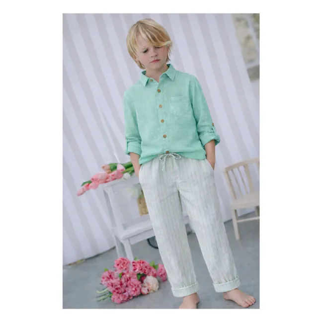 Pantalon Paul Rayé Twill Coton Bio | Vert Menthe