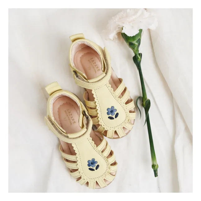 Colette Flower Embroidered Sandals | Pale yellow
