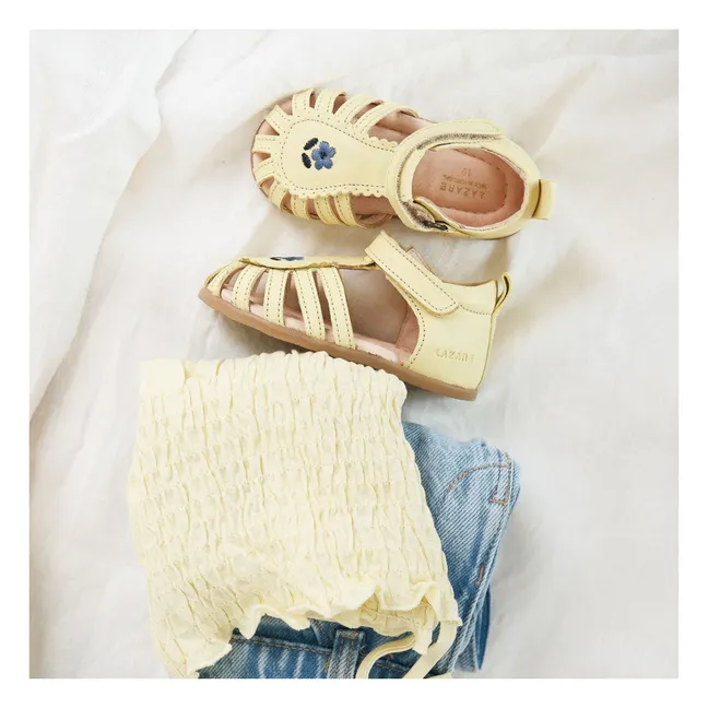 Colette Flower Embroidered Sandals | Pale yellow