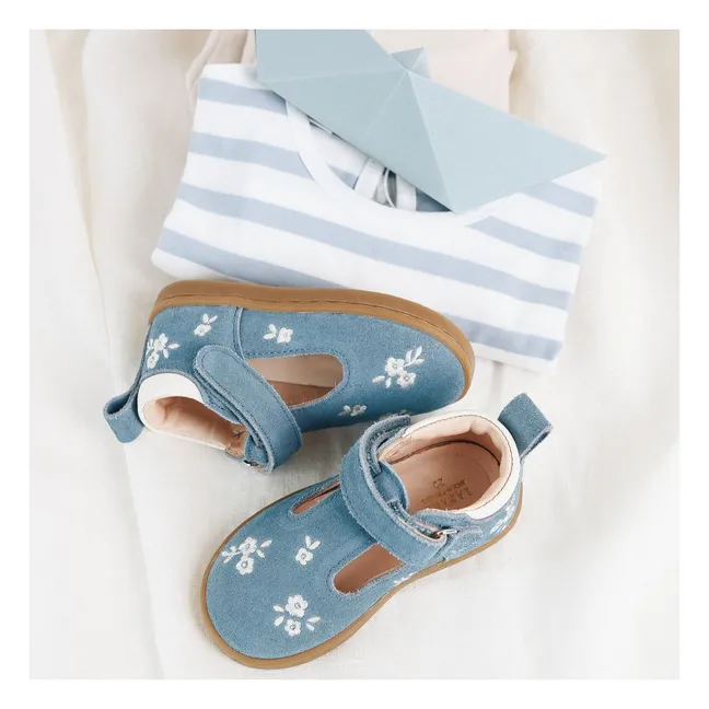Babies Embroidered Pia Etoile Flowers Suede | Denim blue