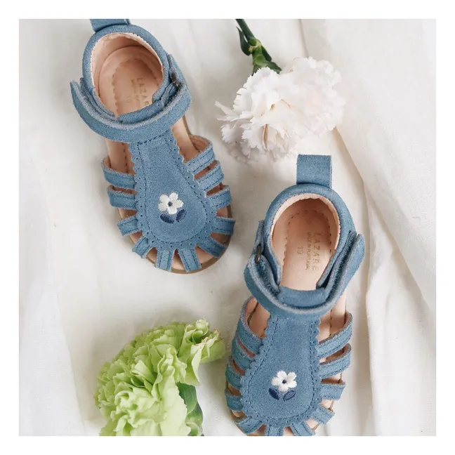 Sandales Brodées Colette Fleur Suede | Bleu jean