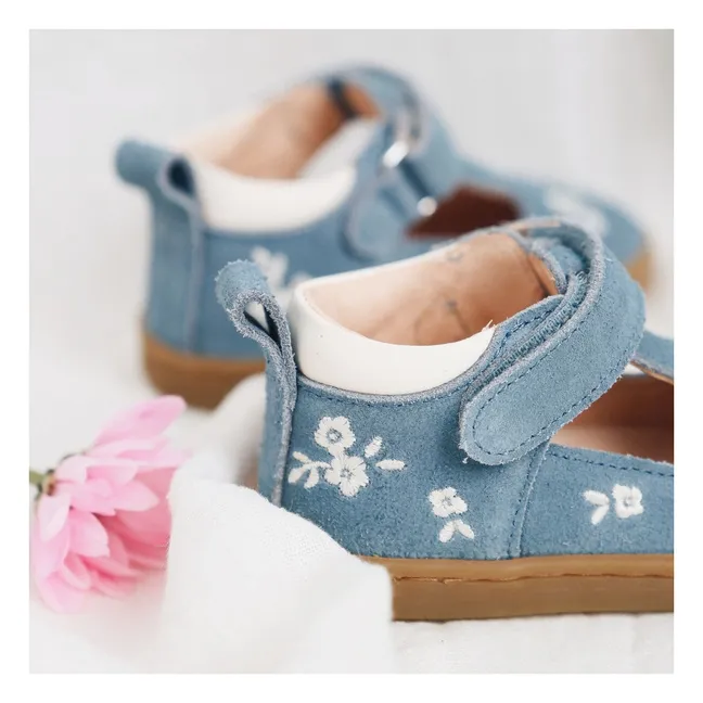 Babies Embroidered Pia Etoile Flowers Suede | Denim blue
