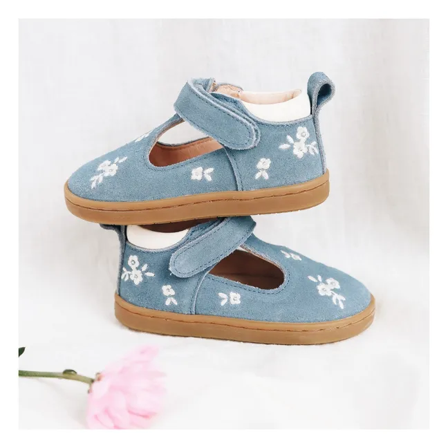Babies Embroidered Pia Etoile Flowers Suede | Denim blue