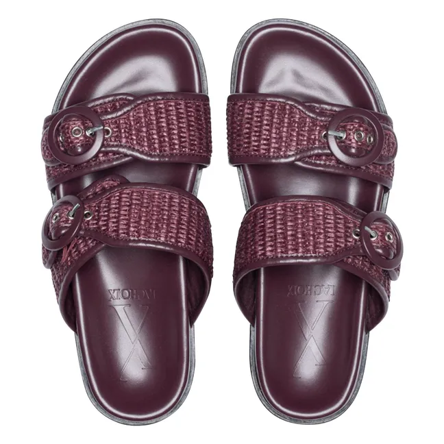 Sandalias de piel y rafia con doble hebilla | Lie de vin