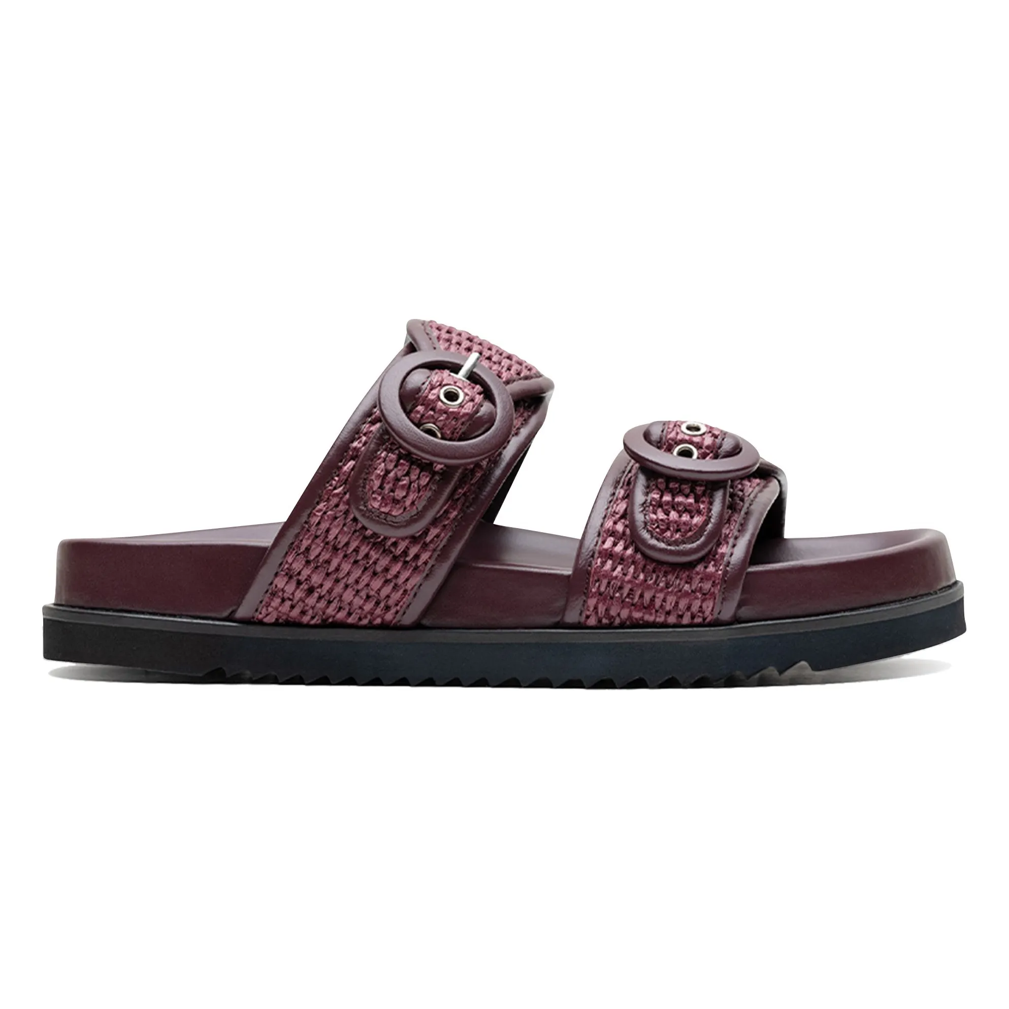 Sandales Double Boucles Cuir et Raphia | Lie de vin- Image produit n°0