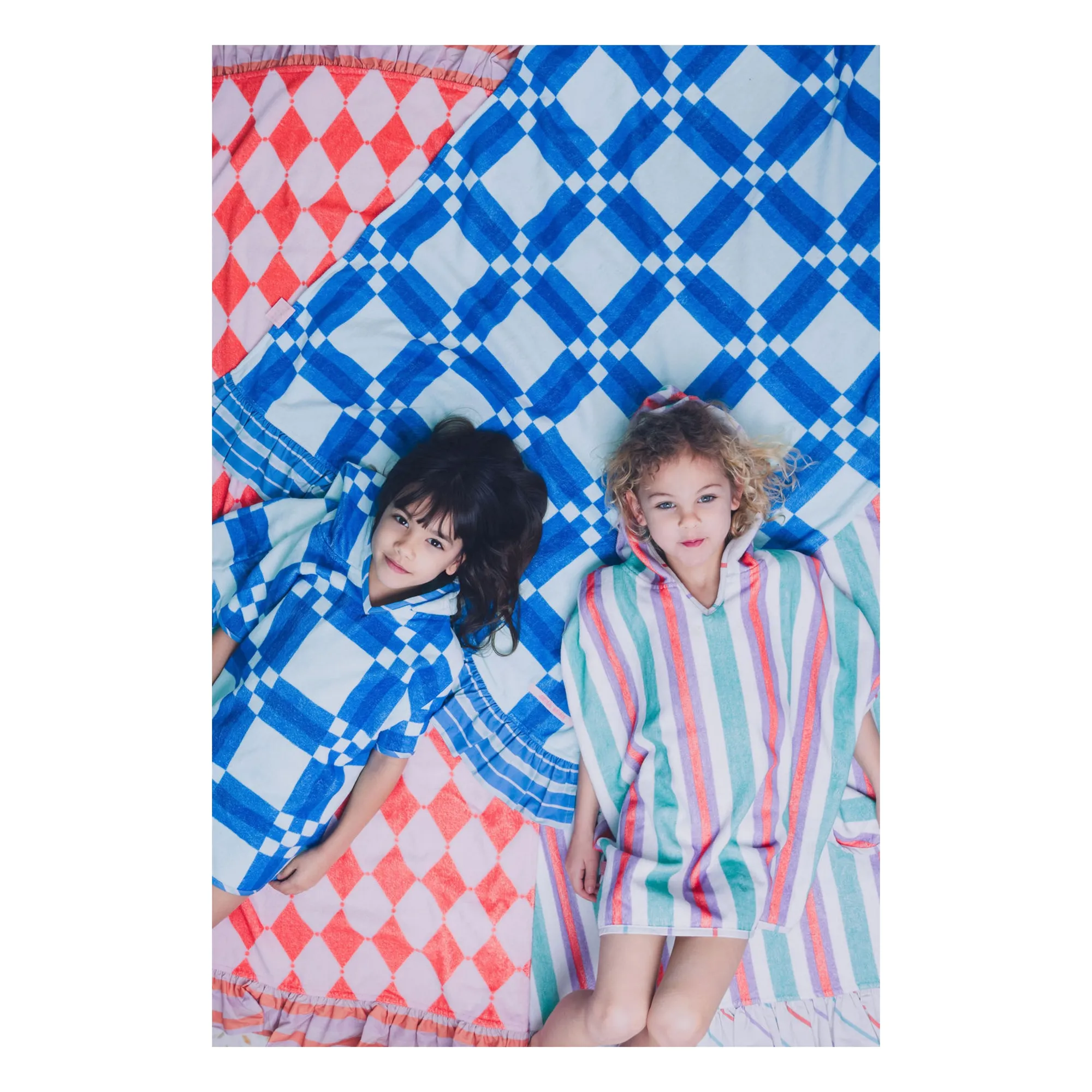 Poncho de Bain Carreaux Eponge  | Bleu- Image produit n°4