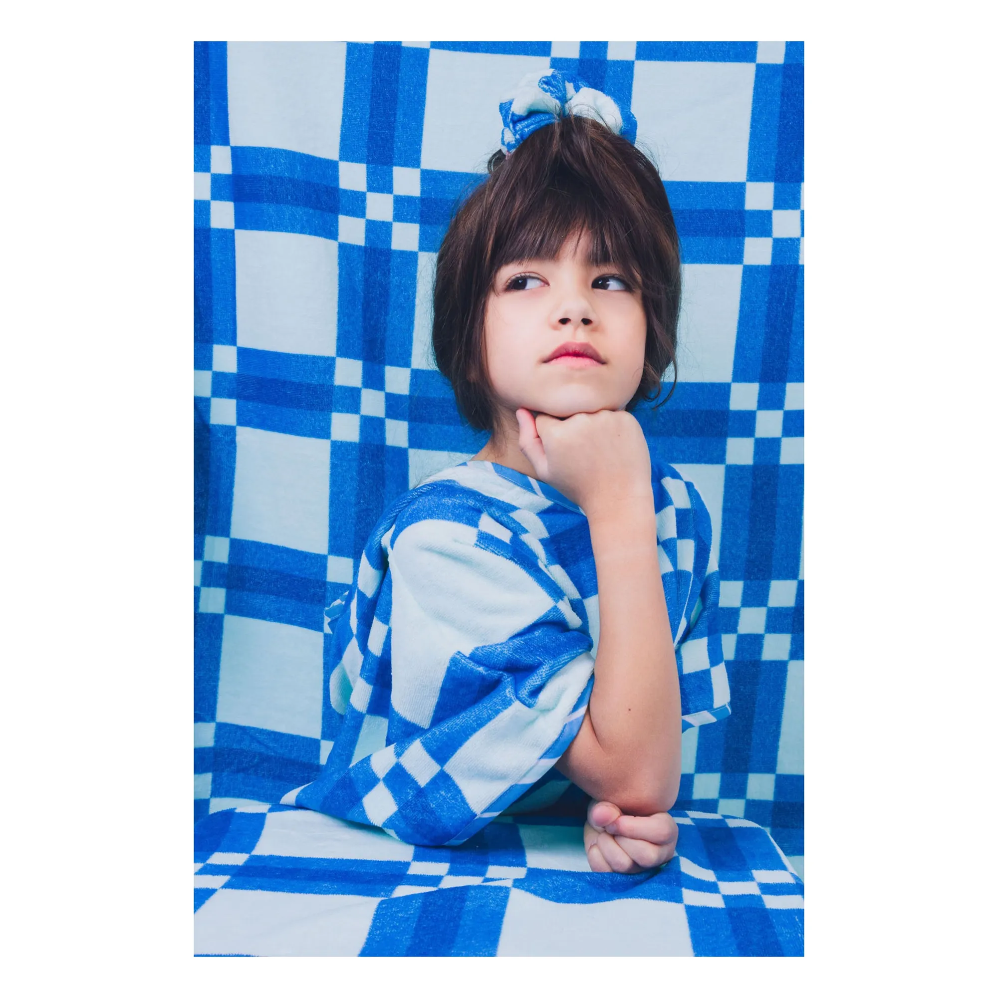Poncho de Bain Carreaux Eponge  | Bleu- Image produit n°2